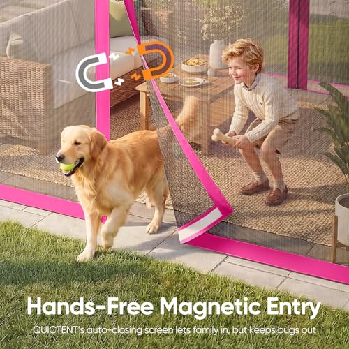 Quictent 10x10 Pop up Canopy Tent with Netting, Auto-Close Magnetic Doors, One Person Instant Setup Screen House Room Tent Screened Waterproof - color: Pink, size: 10'x10'