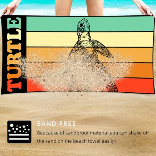 Retro Sea Turtle Beach Towel Vintage Striped Design Quick-Dry Sand-Resistant Ocean-Themed Travel Towel - color: Sea Turtle Print 02