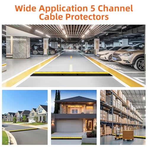 5 Channel 2 Pack Cable Protector Ramp Traffic Wire and Hose Ramp Cord Cover Heavy Duty Channels 18,000 lbs Load Capacity Cable Wire Ramp Speed Bump Driveway Cable Ramp Protective Cover - size: 5 Channel 2 Pack