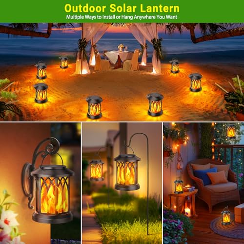 KOOPER Hanging Solar Lights Lantern Outdoor, Flickering Flames Solar Outdoor Lights, Solar Lanterns Outdoor Waterproof with Bigger Panel, Lanterns Decorative Outdoor for Yard Garden Decor, 2 Pack - style: 2 Pack