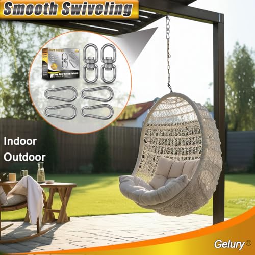 2 Pack Swing Swivels, 304-Stainless Steel Swivel Ring, Heavy Duty Double Ended Swivel Eye Hook with Snap Hooks, Swing Spinner Hanger for Web Tree Swing, Hammock - color: Silver, size: M8 x 2Pack