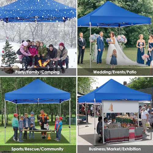 COBIZI 10x10 Heavy Duty Pop Up Canopy Tent with 4 Sidewalls Thicken Frame, Commercial Easy Up Outdoor Wedding Party Tents, All Season Waterproof Windproof with Stakes Sandbags Ropes Roller Bag, Blue - color: Blue, size: 10x10
