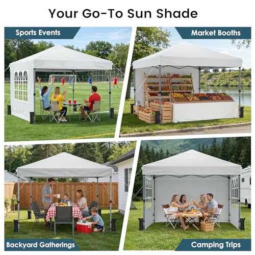 Raynesys Pop Up Canopy Tent with Sidewalls, 10x10ft 10 Person Party Tent One Push Setup, Portable Gazebo Outdoor Sun Shade for Events, Parties, Camping, Commercial, Silver Coated Top, White - color: White