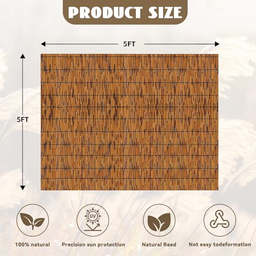 KOIUEYW Bamboo Reed Fencing, Decorative Bamboo Curtains for Patio, Light Russet Privacy Fence Reed Screens Outdoor for Patio Garden Balcony Privacy Screen, 5 x 5 FT - color: Light Russet, size: 5 x 5 FT