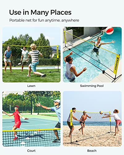 SONGMICS Badminton Net, Height Adjustable Volleyball Net, Pickleball Net for Junior Tennis, Kids, Indoor Outdoor Court, Foldable Nylon Net with Poles 10ft/13ft/16.5ft Wide - color: Yellow, size: 13FT