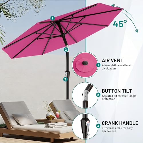AreShark 9 FT Patio Umbrella for Outdoor, Outdoor Table Umbrella with Push Button Tilt and Crank, Outdoor Patio Umbrellas with 8 Sturdy Ribs for Market, Garden, Pool (Rose Pink) - color: Rose Pink, size: 9ft