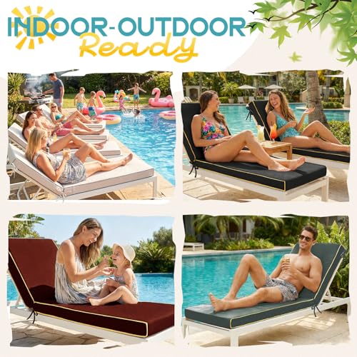 Outdoor Chaise Lounge Cushions 2 Pack, Patio Lounge Chair Pads with Removable Washable Cover, Quick Dry Foam Cushions for Pool, Lawn, Deck(2, Blue（80X26X3in）) - color: Blue（80x26x3in）