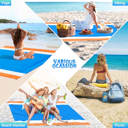 Beach Blanket 78''×81'' - Waterproof Sandproof Sand Free Oversized Mat for 1-5 Adults, Lightweight Durable Compact for Beach Travel Camping Hiking Picnic - color: Blueorange, size: 78"x81"