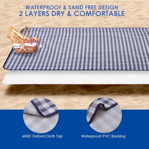 Picnic Beach Blanket Extra Large, XL Sandproof Waterproof Outdoor Camping Blankets 80x60in, Sand Free Oversized Mat, Quick Drying Portable Mats for Travel, Hiking, Music Festival, Lawn-Dark Blue - color: Dark Blue