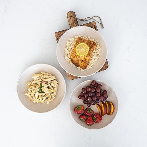 Grow Forward Premium Wheat Straw Pasta Bowls - 30oz Unbreakable Wide & Shallow Dinner Plate Bowls Set of 6 - Microwave Safe Reusable Plastic Pasta Bowls for Kids, Adults, Salad, Camping, RV - Sahara - color: Sahara Beige, size: 30oz
