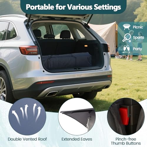 Goplus11 ft × 11 ft Pop up Gazebo, Portable Screen Canopy Shelter w/Mesh Netting Sidewalls, Vented Top, Drainage Holes, Heavy-Duty Height Adjustable Easy Setup Party Tent for Backyard - color: American Flag