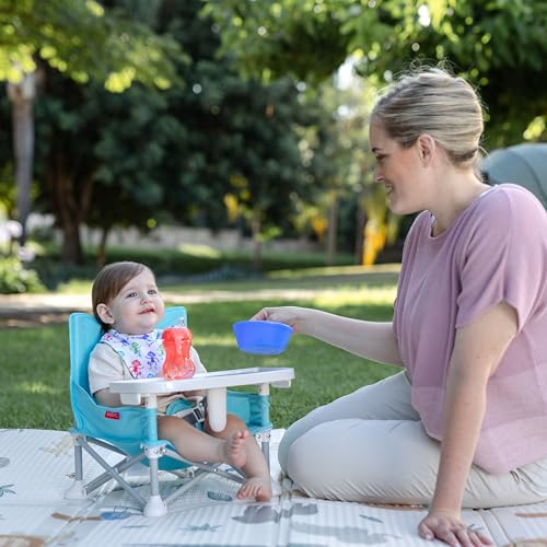 Nuby Pop-Up Booster Seat with Removable Tray - 6+ Months - Portable Booster Seat for Floor Indoor/Outdoor Use - 3-Point Safety Adjustable Straps - Summer Travel Essentials - Black and White - color: Black & White