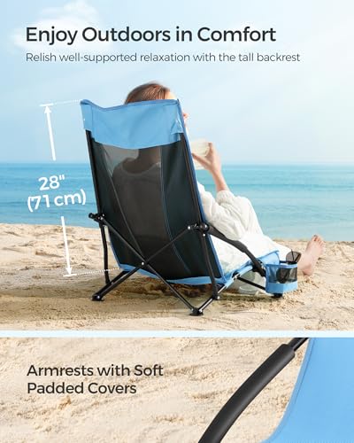 SONGMICS Set of 2 Portable Beach Chairs for Adults, Max. Load 330 lb Each, High Backrest, Cup Holder, Lightweight, Heavy-Duty, Light Blue UGCB067Q01V1 - color: Light Blue, style: 2 Pack