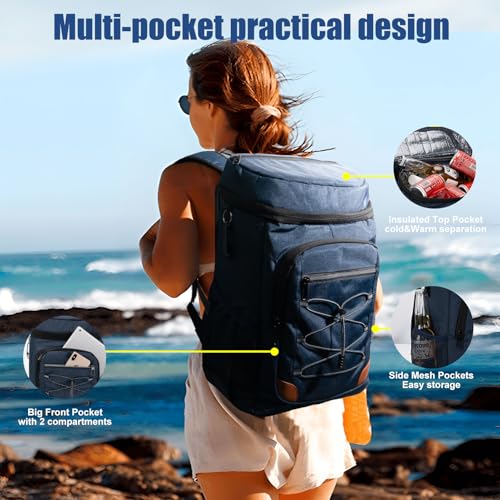 Backpack Cooler Insulated Leak Proof, Lightweight Soft Sided Cooler Backpack for Men Women, Waterproof Beach Cooler Bag Lunch Backpack for Camping Hiking Picnic Fishing Travel Outdoor - color: Blue, size: 36 Cans