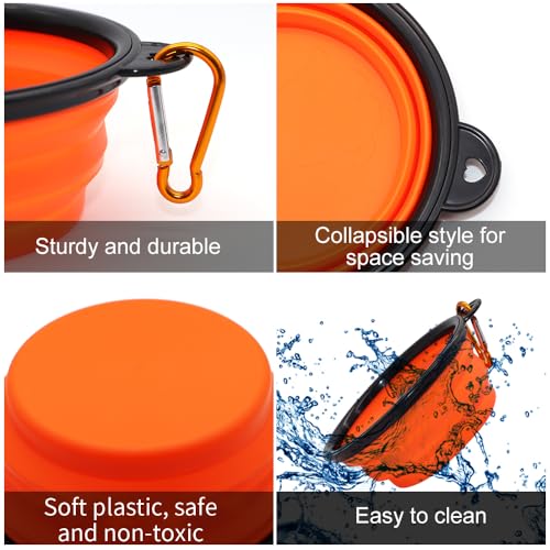 SLSON Collapsible Dog Bowls, 2 Pack, Portable Pet Feeding Watering Dish for Traveling with Carabiners (Small, Orange+Pink) - color: Orange+Pink, size: Small