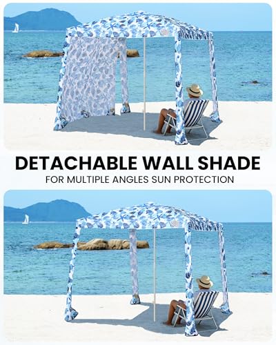 Qipi Beach Cabanas for Sand, Beach Canopy with Sandbags & Side Wall for Family, Easy Set Up Sun Shelter, UPF 50+ UV Protection with Roof Vent - color: 8' x 8' Sea Life Dual-Fold
