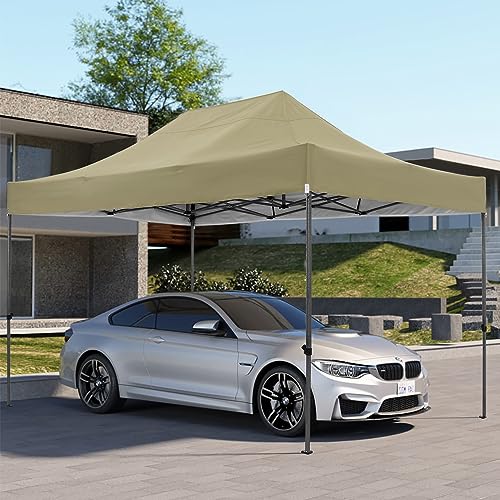 COBIZI 10x15 Heavy Duty Pop up Canopy Tent Easy Up Commercial Outdoor Canopy Wedding Party Tents for Parties All Season Wind & Waterproof Gazebo with Carry Bag, Khaki(Frame Thickened) - color: Khaki, size: 10x15 Without Sidewalls