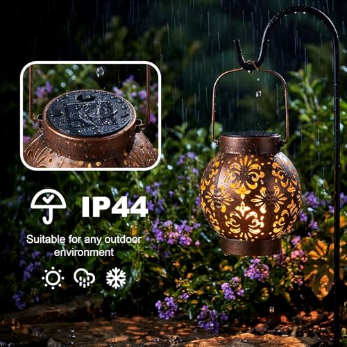 Edenseelake 2 Pack Solar Hanging Lanterns Outdoor Waterproof Flower Lights, Metal Decorative LED Lantern for Garden, Patio, Porch, Yard, Lawn, Bronze - color: Flower, size: 2 packs