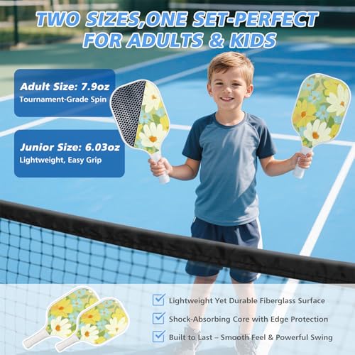 Pickleball Net Set with 4 Fiberglass Paddles, Portable Pickleball Set with 4 Fiberglass Paddles, 6 Balls & Carry Bag, Easy Setup for Driveway, Garage, Kids & Adults - style: 22ft & 11ft Net With 4 Fiberglass Paddles