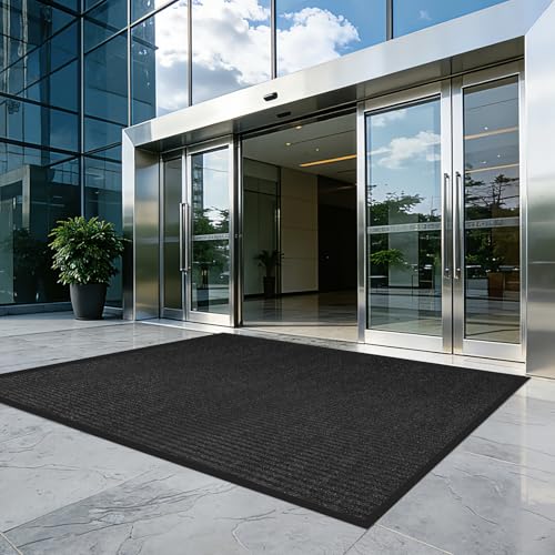 4'x6' Commercial Floor Mat, Heavy Duty Mat for Front Door, Business & High-Traffic Zones,Non-Slip Welcome Rugs for Entryway,Rubber Back,Low Profile Large Door Mats,Black Stripe - size: 4' x 6' (Rectangular)