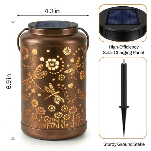 Dragonfly Solar Lanterns Outdoor Waterproof with Ground Stake - Unique Gifts for Women Mom, Mothers Day Gifts - Birthday for Women,House Warming Gift New Home - for Garden Patio Yard Porch Lawn - color: Dragonfly