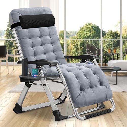 DoCred Comfy Chair, Folding Chair Recliner Chair for Bedroom and Living Room, Folding Reclining Patio Chairs Lounge Chair with Removable Cushion for Indoor Outdoor - color: Grey