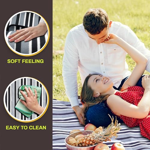 PortableAnd Extra Large Picnic & Outdoor Blanket 3 Layers for Water-Resistant Handy Mat Tote Spring Summer Black and White Striped Great for The Beach,Camping on Grass Waterproof Sandproof - color: Black & White Stripe