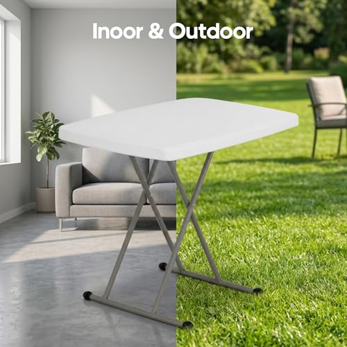 30 Inch Folding Table, 5-Level Height Adjustable TV Tray for Small Spaces, HDPE Tabletop Small Folding Table Portable for Laptop, Dining, Camping, 200 lbs Weight Capacity, No Assembly