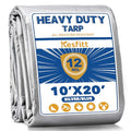 Kesfitt 12 Mil Heavy Duty Waterproof Tarp with Metal Grommets, 10x20 ft, Silver & Blue Reversible Poly Tarp for Outdoor Protection, Yard, Worksite, Pools, Vehicles, Equipment Coverage - size: 10x20 ft