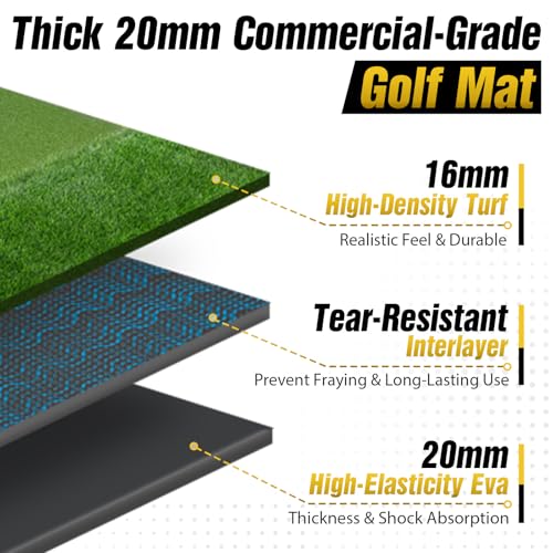 Dual-Turf Golf Mat 31mm: 6x4ft/5X5ft Extra Large Golf Hitting Mats Practice Outdoor Indoor, High-Density Artificial Turf Matt for Garage Simulator Chipping Driving Training, Ideal Gifts for Men Dad - style: 6'X4' X-Large-36mm