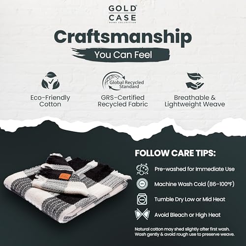 GOLD CASE Throw Blanket for Couch - 100% Recycled Turkish Cotton Blankets & Throws - Buffalo Soft Throw Blankets for Living Room - Boho Decorative Woven Couch Blanket - 60x80 - Black - color: Buffalo Black, size: 60x80"