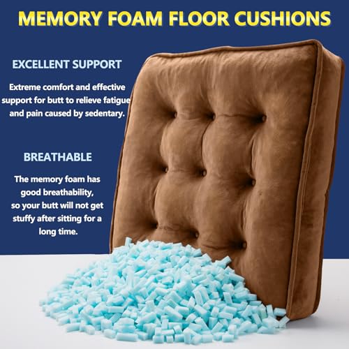 1 MIDDLE ONE Floor Pillow Set of 2, Memory Foam Meditation Cushion, Floor Cushions for Adults Sitting, Large Square Seat Cushions for Yoga, Couch, Sofa, Kids, Living Room, 22x22 Inch (Brown) - color: Brown, size: 22x22 Inch(Pack of 2)