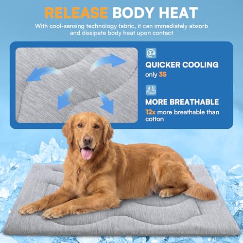 Queenmore Cooling Dog Mat for Dogs, Washable Dog Cooling Mat Indoor Outdoor, Non-Slip Portable Kennel Puppy Bed for Summer, Keep Your Pet Cool (Grey Wave, Large(35" x 27")) - color: Grey Wave, size: Large