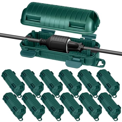 Frienda Outdoor Extension Cord Safety Cover Waterproof Cord Connector Protector Ip44 with 4 Detachable Latches Plug Cover Electrical Safety Box for Holiday Outlet Decoration Lights(Green, 12 Pack)