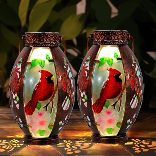Starsoul 2 PC Cardinal Outdoor Solar Lantern Cardinal Solar Light Waterproof Tabletop Lamp with Hollowed-Out Design for Yard Patio Garden Pathway - color: Cardinal-2 PC