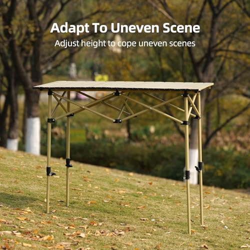 Camping Table Folding Portable Camp Lightweight Roll Up Table Adjustable Height with Carry Bag Indoor Outdoor for Camping, Home,Picnic,Backyard,BBQ,Party