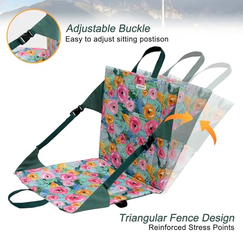 Folding Stadium Seat Cushion with Backrest, Portable Bleacher Pad for Camping,Lightweight Chair with Backrest for Outdoor Sports Concerts - color: Green Floral