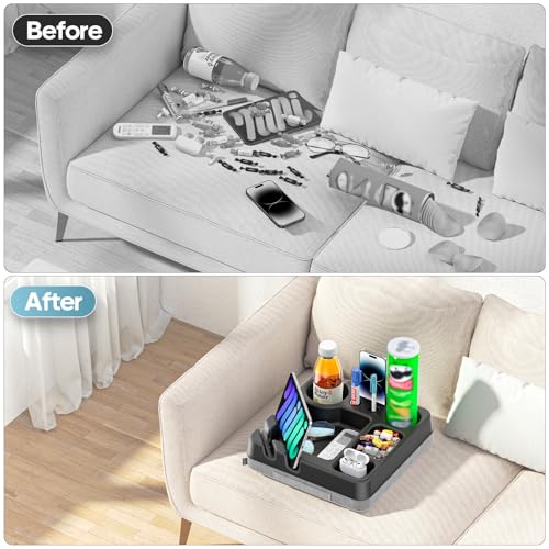 Couch Cup Holder Tray Couch Cup Holder Pillow Bed Tray Snack Sofa Bed Caddy Organizer Beach Sofa Drink Holder Anti-Spill Portable Snack Caddy Couch Remote Holder for Phone Pad Kindle Beverage Black - color: Black