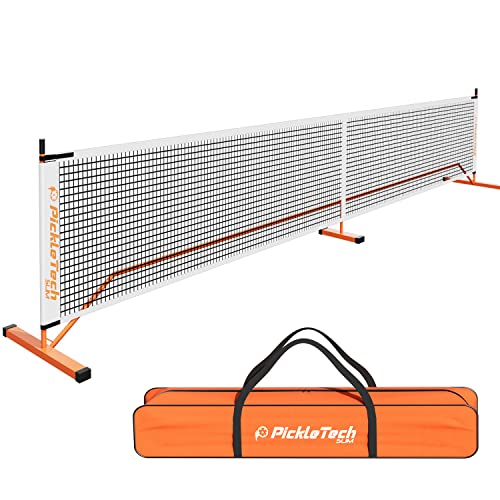 PICKLETECH 4.0 Slim Version Portable Pickleball Nets Outdoor Game 22 FT Pickleball Net-USAPA Regulation Size-Pickle Ball Net System with Carrying Bag for Driveway - color: Orange, size: 22ft-4.0slim