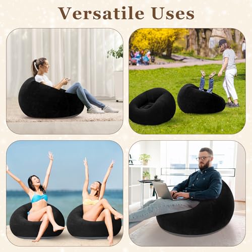 Realspring Inflatable Bean Bag Chairs Outdoor Blow up Camping Chairs Inflatable Lazy Sofa Folding Portable Bean Bag Loungers Couch for Movie Night(Black,2 Pcs) - color: Black