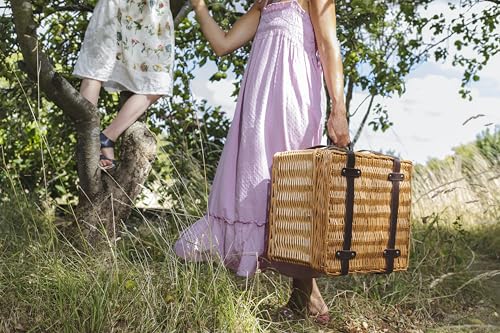 PICNIC TIME Romantic Canterbury Deluxe Wicker Picnic Basket Set for 2, with Blanket and Soft Cooler, One Size, Navy With Plaid