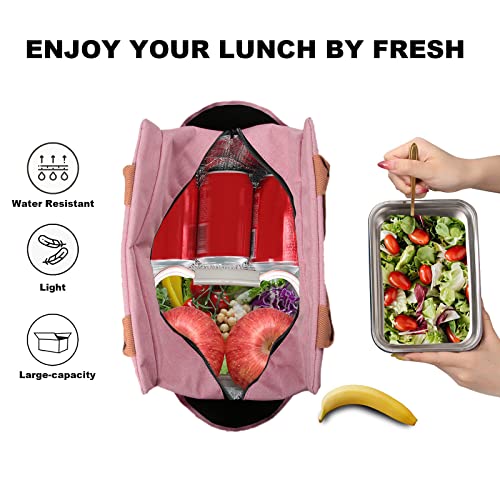 Joymee Lunch Bag Women Insulated Lunch Box Reusable Leakproof Large Spacious Cooler Tote for Womens Mens Adults with Bottle Holder and Side Pockets for Work Office Travel Picnic - Light Pink - color: 04 Light Pink