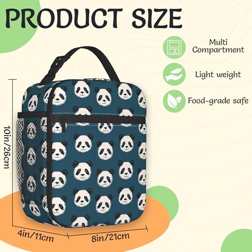 Cute Panda Lunch Box for Men,Blue Lightweight Reusable Lunch Bag for Girls Boys,Portable Insulated Small Cooler Bag for Picnic,Travel,School,Office - color: Cute Panda