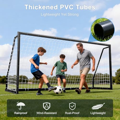 MOPHOTO Soccer Goal, 6X4/8x6/10x6.5/12x6/16x7/18.5x6.5/21x7/24x8ft Soccer Goals for Backyard, Full Size Soccer Goal for Teens & Adults Training - size: 12x6FT, style: PVC-Foldable-Black