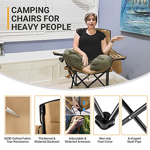 KingCamp Heavy Duty Oversized Comfy Folding Outdoor Portable Lawn Adults Bag Chair with Cooler for Outside Camp, Sports, Picnic, Stadium… - color: Khaki, size: 1 Pack