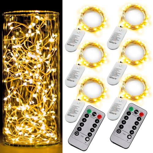 6 Pack Fairy Lights Battery Operated with Timer 2PCS Remote 6.5ft 20LED Warm White Twinkle Lights Waterproof Silver Wire Fireflies Lights DIY Mason Jar Wedding Party Christmas Centerpiece Table Deco - color: Warm White, size: 6.5ft