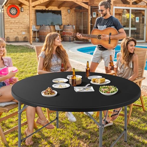 Magshion 53" Round Folding Table, 4.5 Feet Bi-Folding Plastic Commercial Dining Card Table w/Carrying Handle for Outdoor Wedding Party Event Picnic, Black - color: Black, size: 4.5Ft