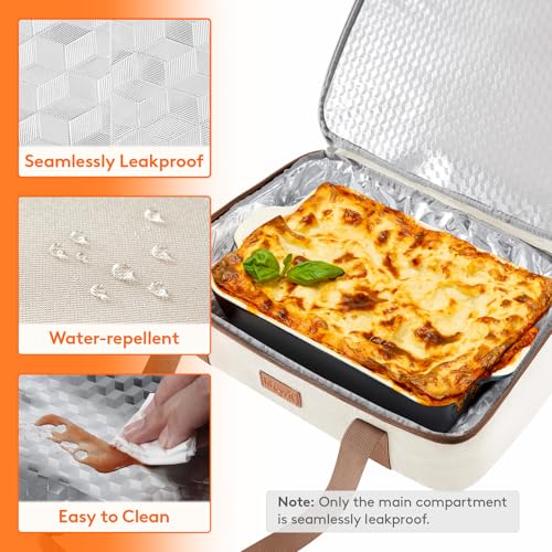 Lifewit Insulated Double Decker Casserole Carrier, Expandable Lasagna Lugger Tote Bag for Hot or Cold Food, Fits 9" x 13" Baking Dish for Potluck Parties, Picnic and Cookouts, Cream - color: Cream