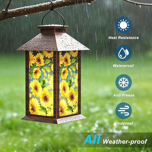 Sunflower Solar Lanterns Outdoor Waterproof, Decorative Solar Lantern with Flickering LED Candle, 13 Inch Hanging Garden Lantern for Porch Patio Yard Decor, Gifts for Women Mom Grandma, 1 Pack - size: Sunflower 1 Pack