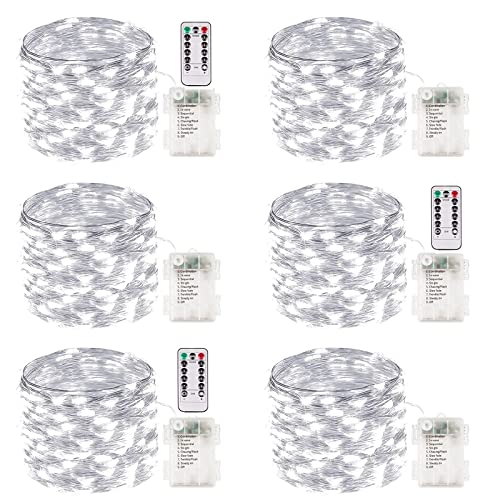 6 Pack 100 LED Fairy Lights Battery Operated with Remote, 33FT Waterproof Twinkle Lights with Timer & 8 Modes, Fairy String Light Outdoor Indoor for Bedroom Classroom DIY Christmas Decor (Cool White) - color: Cool White, size: 6 Pack
